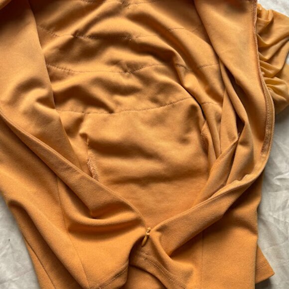 Xtaren | Mustard Ruffle Tiered Puff Sleeve Top with Tie Neck | Size L - Picture 4 of 5